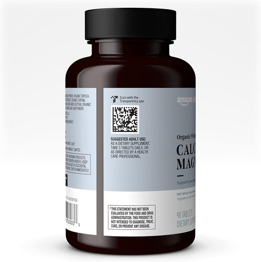 Amazon Elements Organic Whole Food Calcium & Magnesium, 90 Tablets