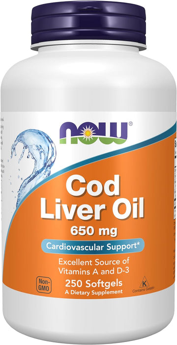 Now Foods Supplements, Cod Liver Oil 650 Mg, Excellent Source Of Vitamins A And D-3, 250 Softgels