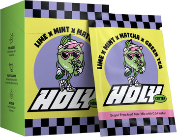 Holy Iced Tea 10 Tasting Box 'Lime X Matcha X Mint' With Lime Matcha Flavour Powder | 10 Servings With Antioxidants & Superfoods | Sugar-Free Iced Tea | Vegan With Natural Fruit Flavours