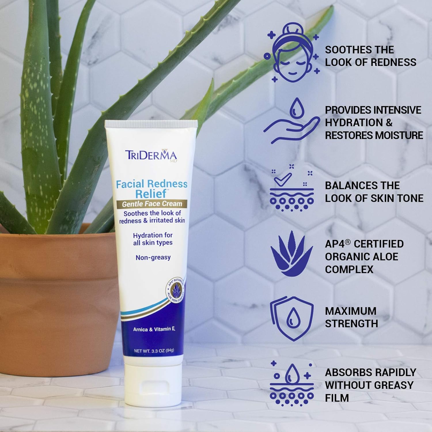 Triderma Facial Redness Relief Gentle Face Cream (3.3 Ounces) : Beauty & Personal Care