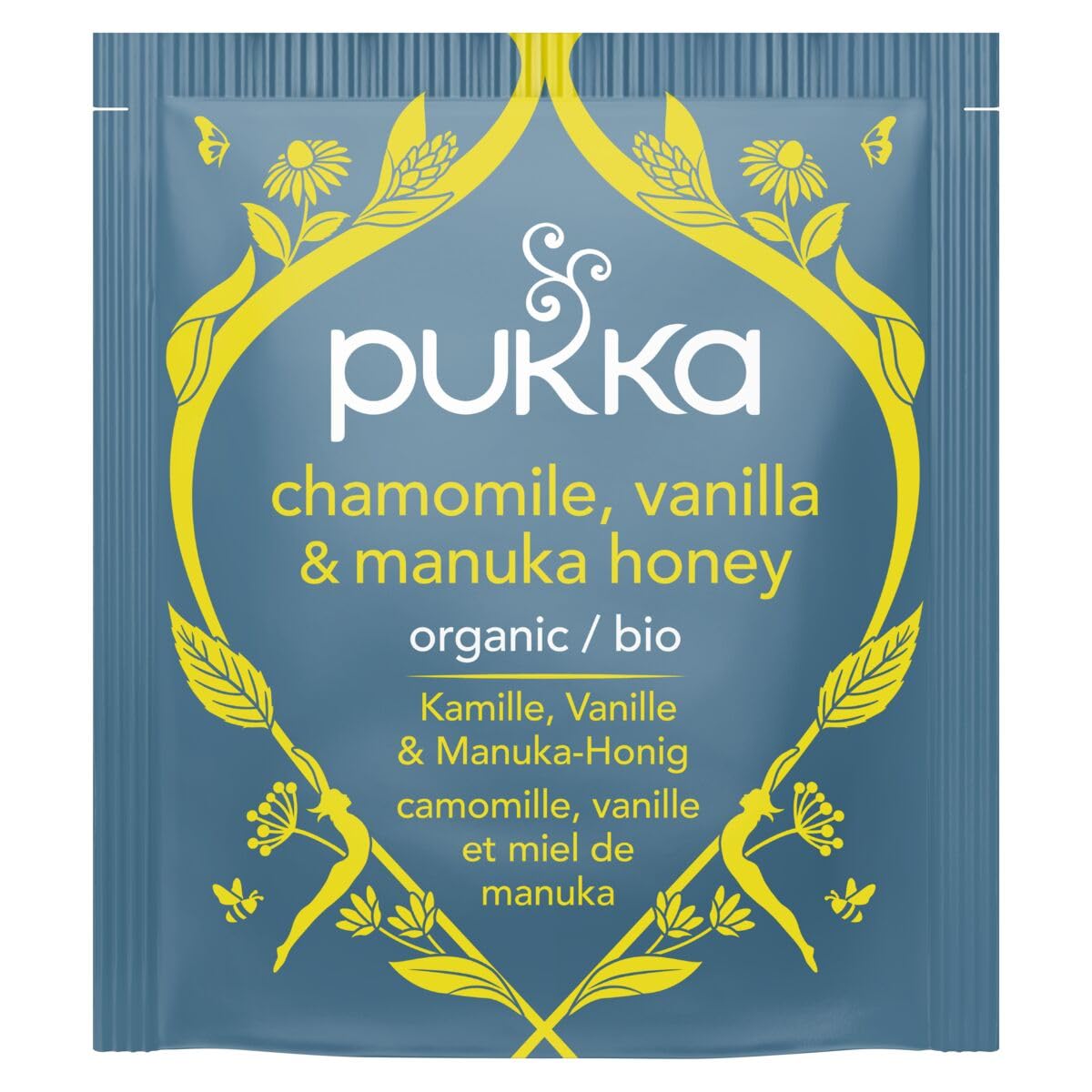 Pukka Chamomile, Vanilla & Manuka Honey Herbal Tea, Caffeine-Free, Fair Trade, Kosher, Usda Certified Organic, Non-Gmo, 20 Tea Sachets (Pack Of 4)