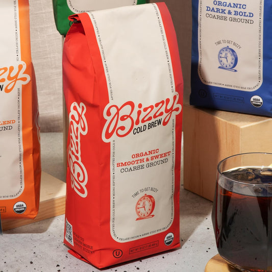 Bizzy Organic Cold Brew Coffee | Smooth & Sweet Blend | Coarse Ground Coffee | Micro Sifted | Specialty Grade | 100% Arabica | 1 Lb