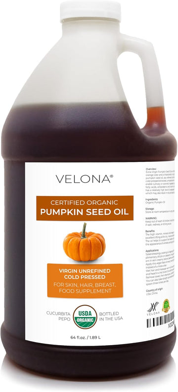 velona Pumpkin Seed Oil USDA Certified Organic - 64 oz | 100% Pure and Natural Carrier Oil | Unrefined, Cold Pressed