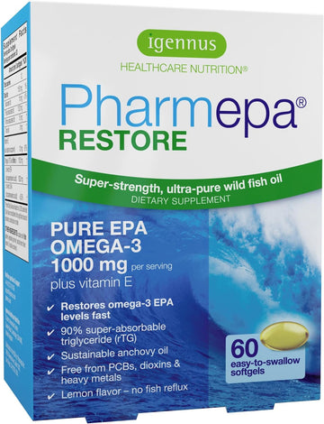 Pharmepa Restore, 1000Mg Pure Epa Fish Oil, High Absorption Rtg Omega-3, Triple Strength, Wild & Sustainable, Lemon Flavor, 1-Month Supply, 60 Softgels