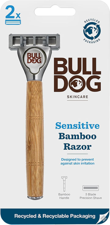 Bulldog Skincare - Sensitive Bamboo Razor Smooth Glide Razor Handle + 2 Blade Refills