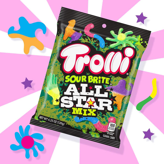 Trolli Sour Brite All Star Mix, Sour Gummy Candy, 4.25 Ounce Bags (Pack Of 12)