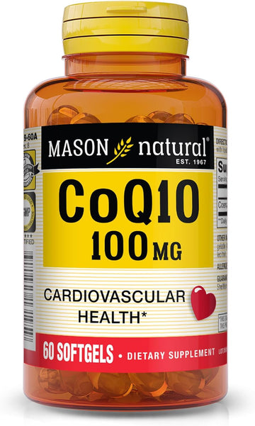 Mason Natural Co Q10 100 Mg - Healthy Heart And Cellular Energy Production, Supports Cardiovascular Health, 60 Softgels