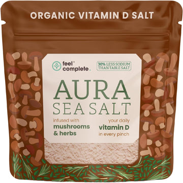 Your Daily Vitamin D In Every Pinch | Organic Aura Sea Salt | Infused Celtic Sea Salt With Mushrooms & Herbs | 30% Less Sodium Than Table Salt | 5 Months Of Vitamin D | 80G Resealable Pouch