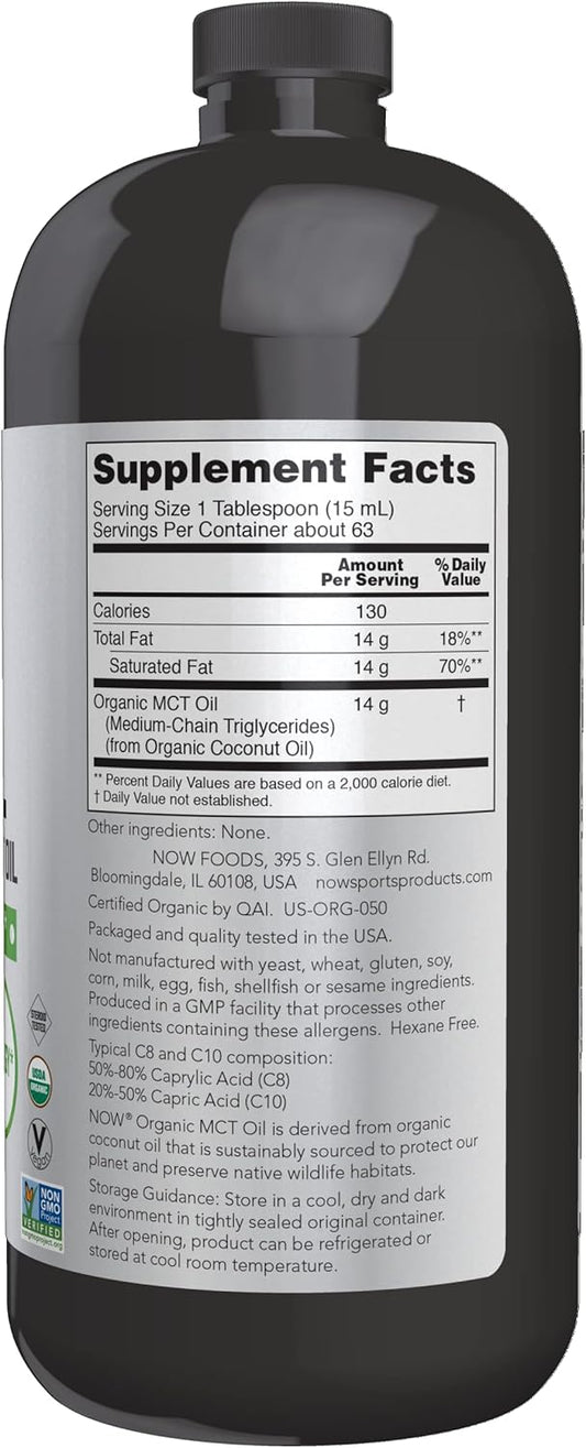 NOW Sports Nutrition, Organic MCT (Medium-chain triglycerides) Oil (in Plastic), 32-