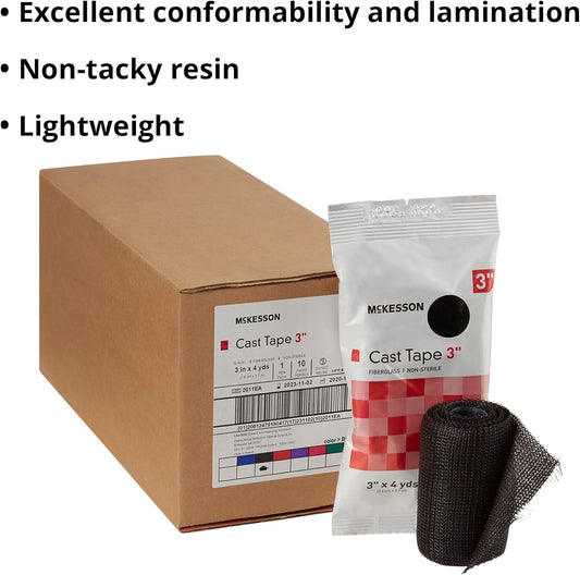 McKesson Cast Tape, Fiberglass, Black, 3 in x 4 yds, 1 Count, 10 Packs, 10 Total