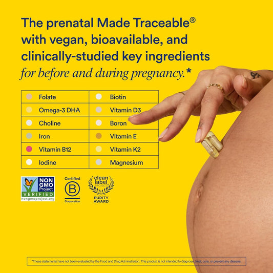 Ritual Prenatal Vitamins: Folate & Choline For Neural Tube Support, Omega-3 Dha For Fetal Brain Development, Iron, Calcium-Helper D3 & K2, Non-Gmo, Citrus Essenced, 30 Day Supply, 60 Vegan Capsules