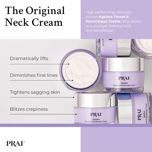 Prai Ageless Throat & Decolletage Creme 50Ml - Anti-Ageing, Collagen Boosting Skincare Cream - Tightens & Firms Skin, Reduces Wrinkles - Luxury Neck Moisturiser With Hyaluronic Acid - 7 Day Results