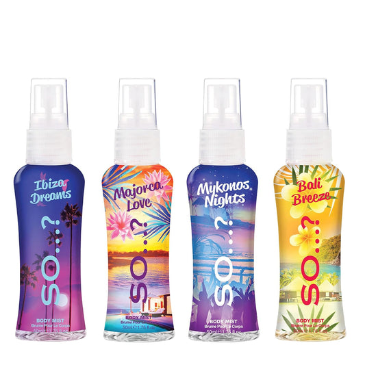 So... Escapes Body Mist Set - Perfumes For Women - Everyday Body Spray For Women - Vegan, Cruelty Free Fragrances - Travel Size Gift Set - 4 Pcs