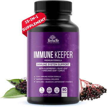 Advanced Immune System Booster 15 In 1 With Elderberry, Quercetin, Zinc, Vitamin D, 90 Capsules, Support Natural Wellness, Immunity Boost Supplement With Selenium And Vitamin C Antioxidants