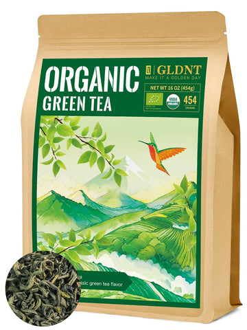 Gldnt Organic Green Tea, Loose Leaf, High Mountain, Smooth & Delicate Flavor, Caffeinated, 16Oz