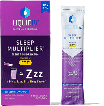 Liquid I.V. Hydration Multiplier +Sleep - Blueberry Lavender - Electrolyte Powder Drink Mix Packets | Convenient Single-Serving Sticks | Non-Gmo |1 Pack (10 Servings)