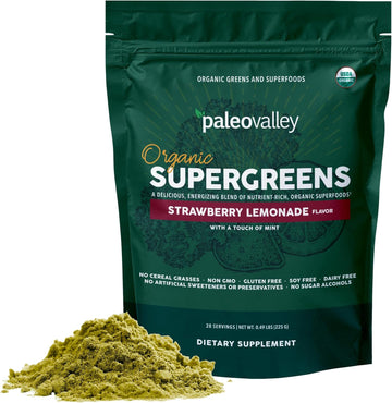 Paleovalley Organic Supergreens - Organic Greens Powder Superfood For Immune Support - Paleo Green Powder Blend - 28 Servings - 23 Organic Superfoods - Gluten Free, No Cereal Grasses, Soy Or Grain