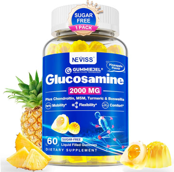 Sugar Free Glucosamine Chondroitin Msm Filled Gummies 3100Mg - Joint Support Supplement - Plus Turmeric, Boswellia, Hyaluronic Acid & Vitamin D3, Mobility, Comfort, Flexibility & Bone Support, 60Cts