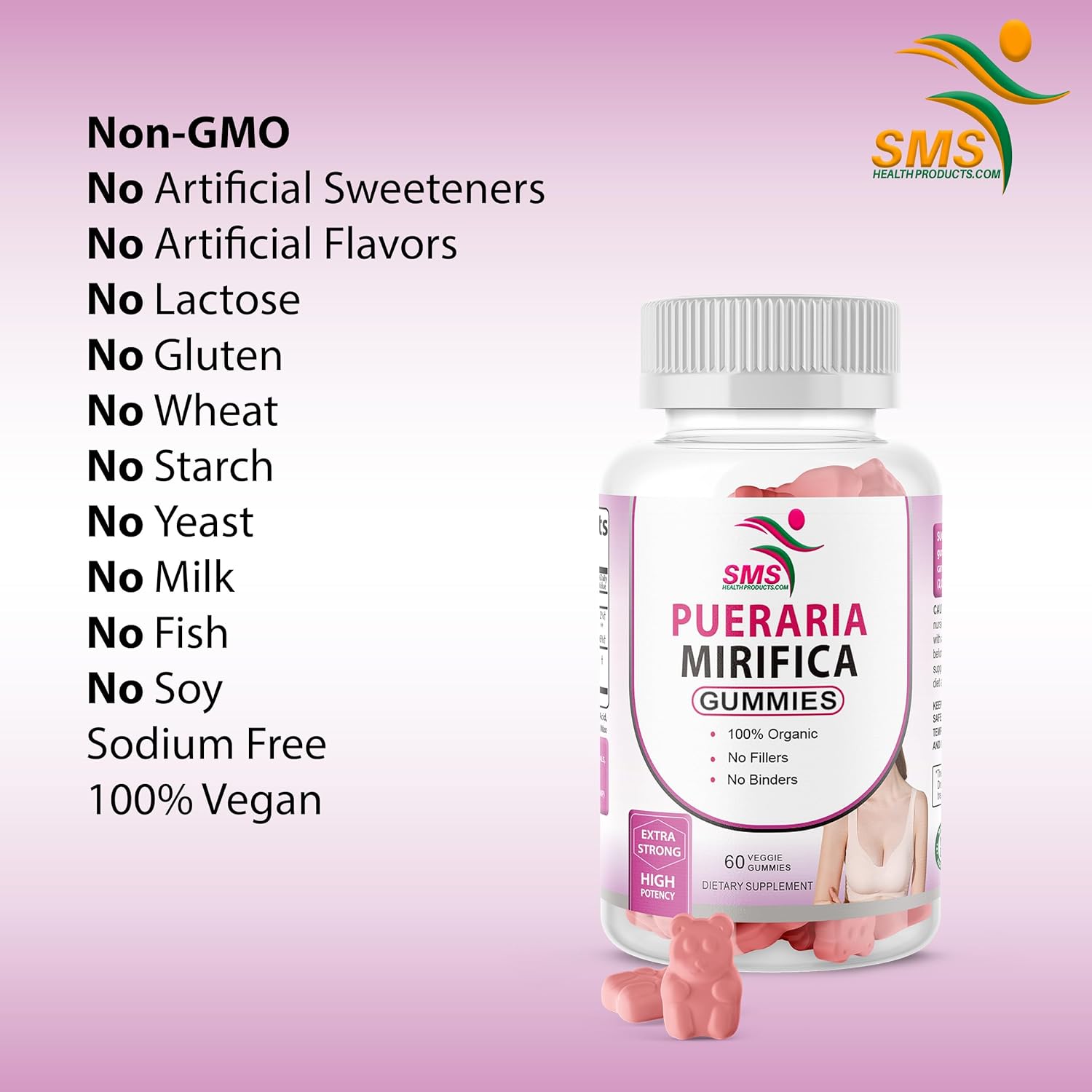 SMSHEALTHPRODUCTS.com Pueraria Mirifica Gummy Supplement - Pure Root 10:1 Concentrated Extract 60 Veggie Gummies, Premium Organic - for Women, Transgender, Men : Health & Household