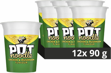 Pot Noodle Chicken & Mushroom Standard Pot Noodle Instant Vegetarian Snack Quick To Make Noodles 12X 90 G