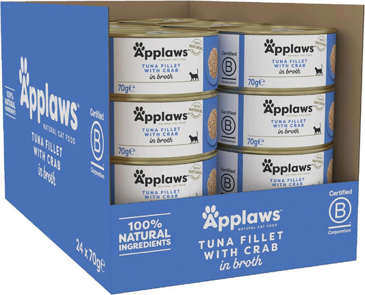 Applaws 100% Natural Wet Cat Food, Tuna With Crab, 70G (Pack Of 24)9104753