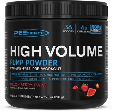 Pescience High Volume Nitric Oxide Booster Pre Workout Powder With L Arginine Nitrate, Melon Berry, 36 Scoops, Caffeine Free