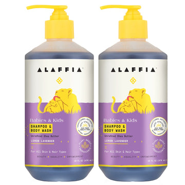 Alaffia Babies And Kids Shampoo And Body Wash, Gentle And Calming Support For Soft Hair And Skin With Shea Butter, Neem, And Coconut Oil, Fair Trade, Lemon Lavender