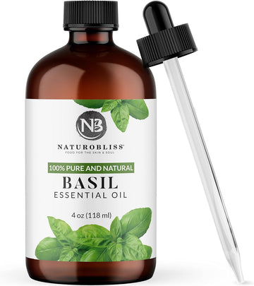 100% Pure Basil Essential Oil Therapeutic Grade Premium Quality (4 Fl. Oz) With Glass Dropper, Perfect For Aromatherapy