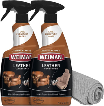 Weiman Leather Cleaner Conditioner & Protector For Couches, Boots, Chairs, Bags, Purses & Auto Interior With Microfiber Towel Included (2 Pack)