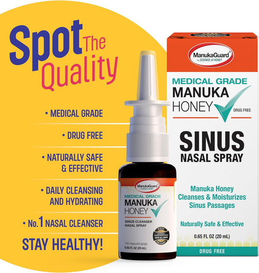 Manukaguard Medical Grade Manuka Honey Nasal Spray With Saline, Sinus & Allergy Relief, 0.65 Oz