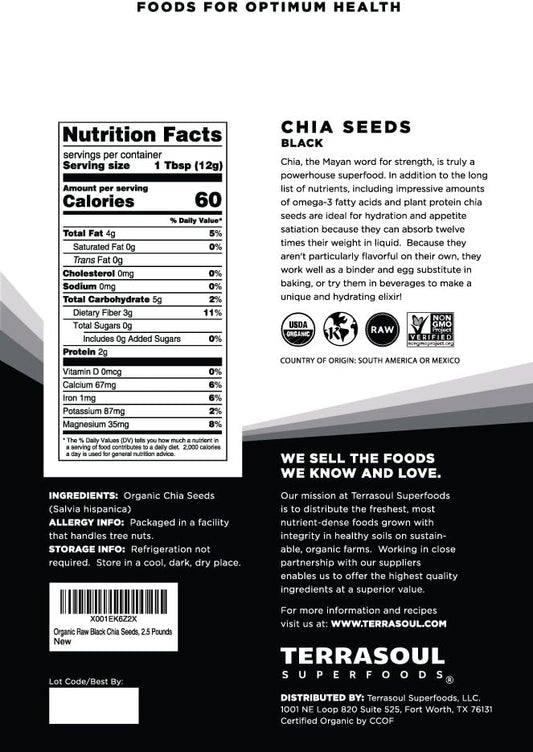 Terrasoul Superfoods Organic Black Chia Seeds, 7.5 Pounds (Pack Of 3), Bulk Size, Non-Gmo, Vegan, Gluten-Free
