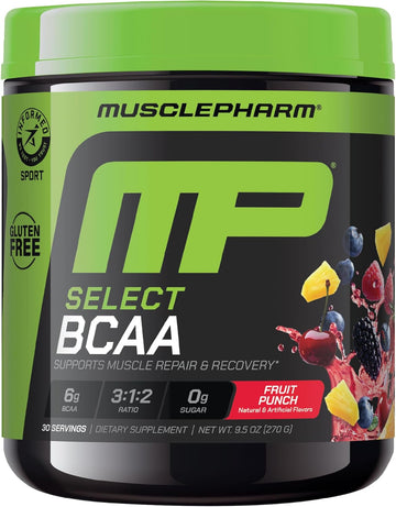 Musclepharm Essentials Bcaa Powder, Pre & Post Workout Recovery Drink, Supports Muscle Recovery & Energy, Essential Amino Acids, 30 Serv, Fruit Punch