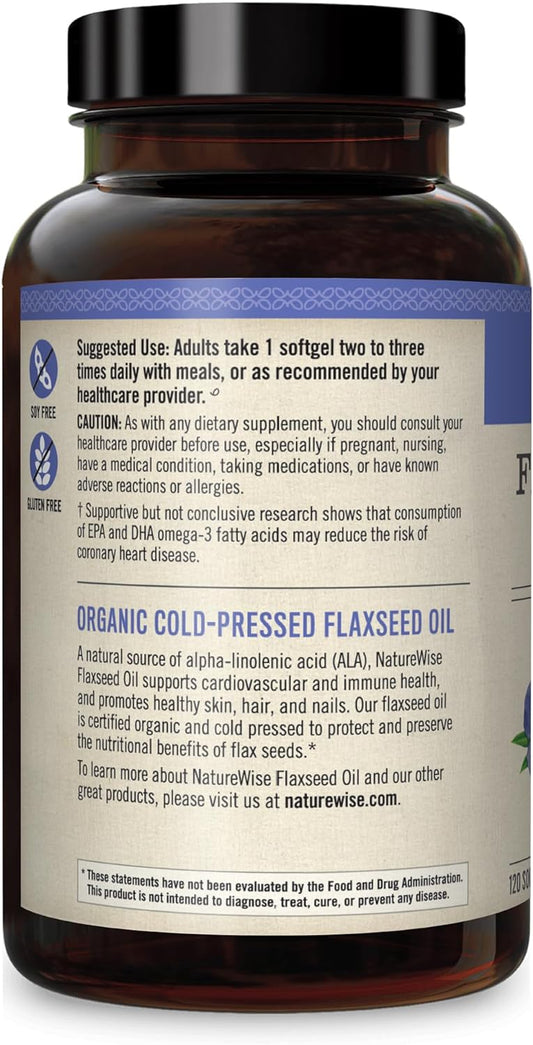 NatureWise Organic Flaxseed Oil 1242mg 720mg ALA Highest Potency Flax