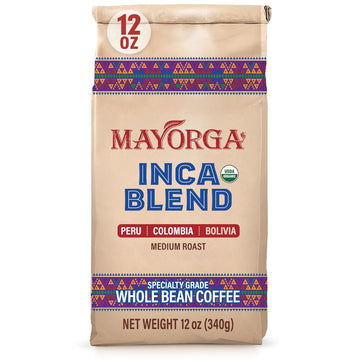 Mayorga Organic Coffee 12Oz Inca Blend - Medium Roast Whole Bean Coffee Specialty Grade, 100% Arabica, Slow Roasted, Chocolate And Honey Flavor With Low Acidity - Usda Organic, Non-Gmo, Kosher
