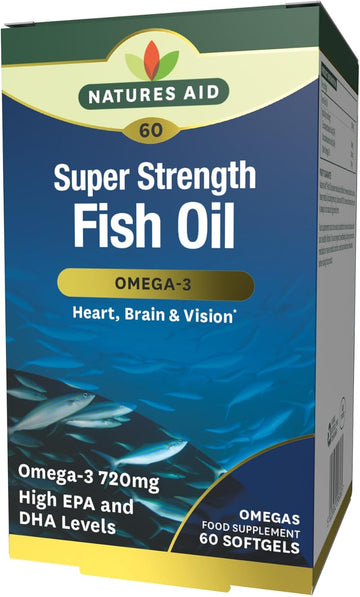 Natures Aid Super Strength Fish Oil 1200Mg – High Strength Omega-3 With 388Mg Epa & 260Mg Dha – Supports Heart, Brain & Vision – Non-Gmo – 60 Softgels – Natural Omega-3 Supplement Capsules
