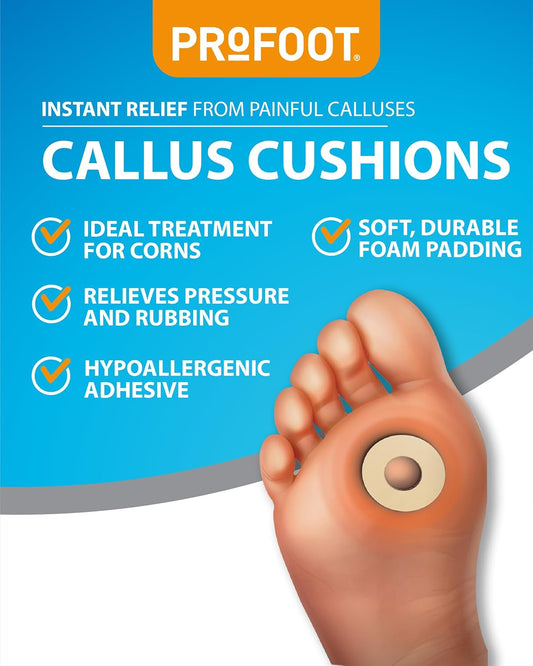 Profoot Callus Cushions - Instant Relief From Painful Calluses - 6 Pads, Super Soft Foam, Hypoallergenic Adhesive - Anti-Friction - Soft Cushioning (2 Pack)