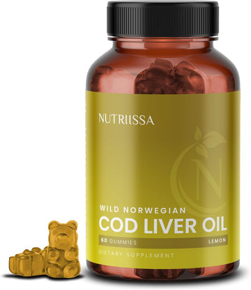 Nutriissa Organic Cod Liver Oil – Fish Oil Gummies Rich In Omega-3, Epa, Dha – Epeb Certified For Purity & Potency - 60 Lemon Flavored Gummies