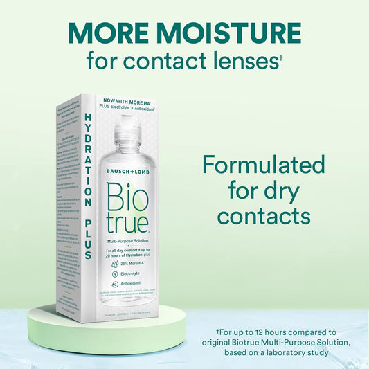 Biotrue Hydration Plus Contact Lens Solution, Multi-Purpose Solution For Soft Contact Lenses, Lens Case Included, 10 Fl Oz (Pack Of 2)
