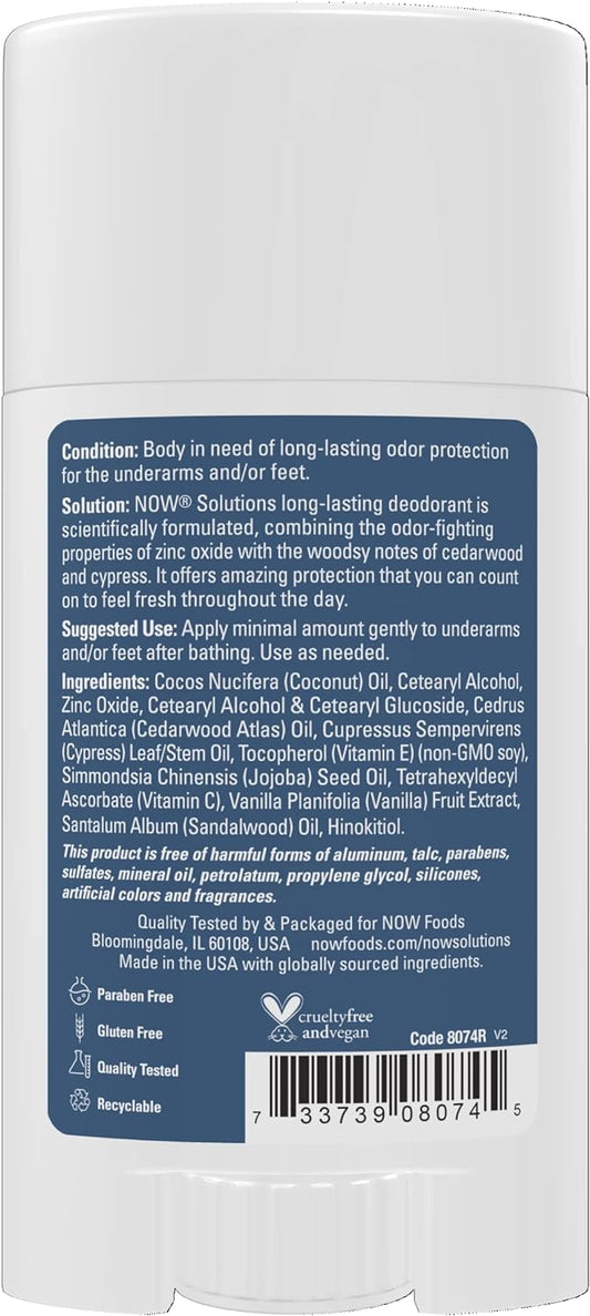 NOW Solutions, Long Lasting Deodorant, Cedarwood and Cypress, Paraben & Aluminum Free, 2.2-Ounce