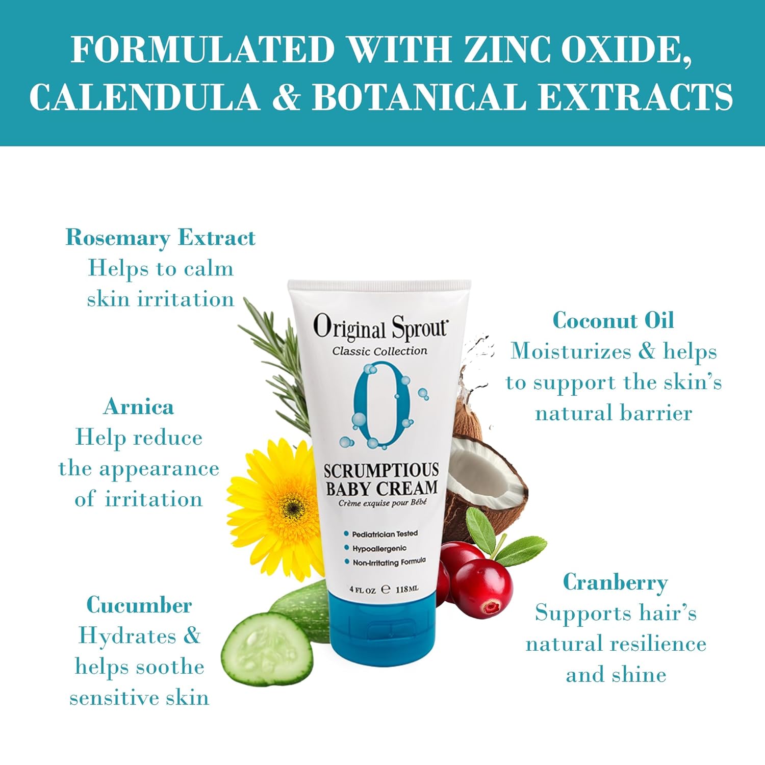 Original Sprout Scrumptious Baby Cream, Gentle Moisturizing Cream For Dry, Sensitive Skin & Diaper Rash, Non-Greasy Baby Lotion With Zinc Oxide & Calendula For Face & Body, 24 Fl Oz : Baby