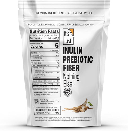 It'S Just! - Inulin Prebiotic Fiber, Water Soluble, Chicory Root Powder, Promotes Gut Health, Made In Usa, Product Of Belgium, Vegan/Keto Friendly : Health & Household