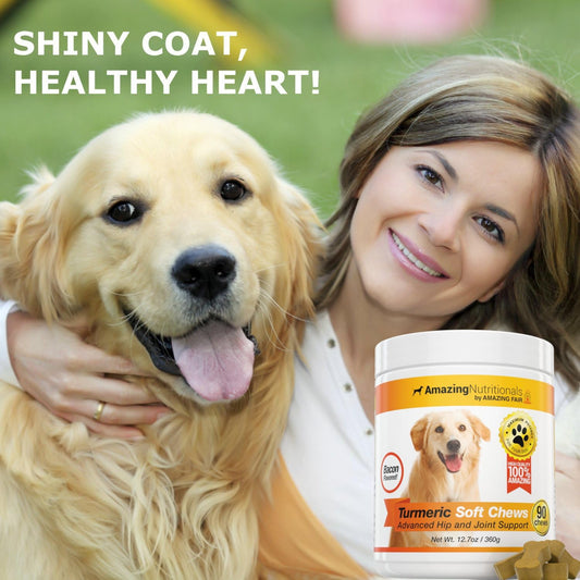 Amazing Turmeric For Dogs Curcumin Pet Antioxidant - Eliminates Joint Pain Inflammation, 90 Bacon Soft Chews