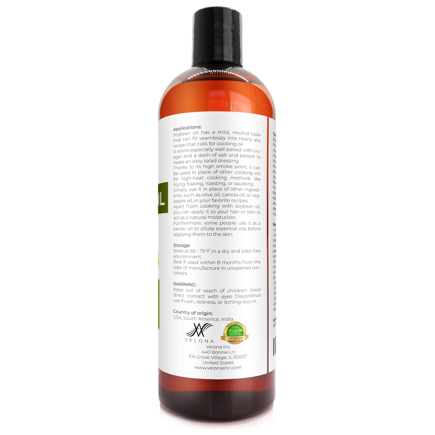 velona Soybean Oil - 16 oz | 100% Pure and Natural Carrier Oil | Refined | Cooking, Baking, Skin, Hair, Body & Face Moisturizing | Use Today - Enjoy Results : Beauty & Personal Care