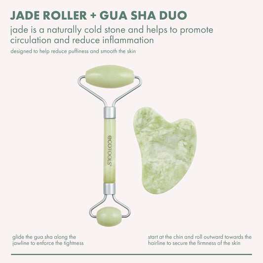 Ecotools Beauty Skin Care Tool Jade Facial Roller And Gua Sha Stone Duo, Face Roller And Massager, Skincare And Sculpting Tools, Green, Promotes Healthy Skin, Massager, 2 Piece Set, 1 Count