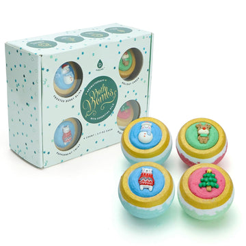 Pursonic Bath Bombs Gift Set - 4 Pcs Essential Oils Bath Bombs For Women - Spa Fizzies, Relaxation Christmas Gifts For Women (Berry Bliss, Holiday Cheer, Peppermint, Winter Wonderland)