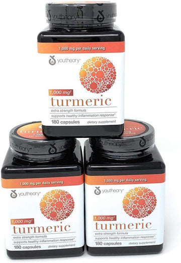 Youtheory Turmeric Extra Strength Formula Capsules 1,000 Mg Per Daily, 180 Count (Pack Of 3)