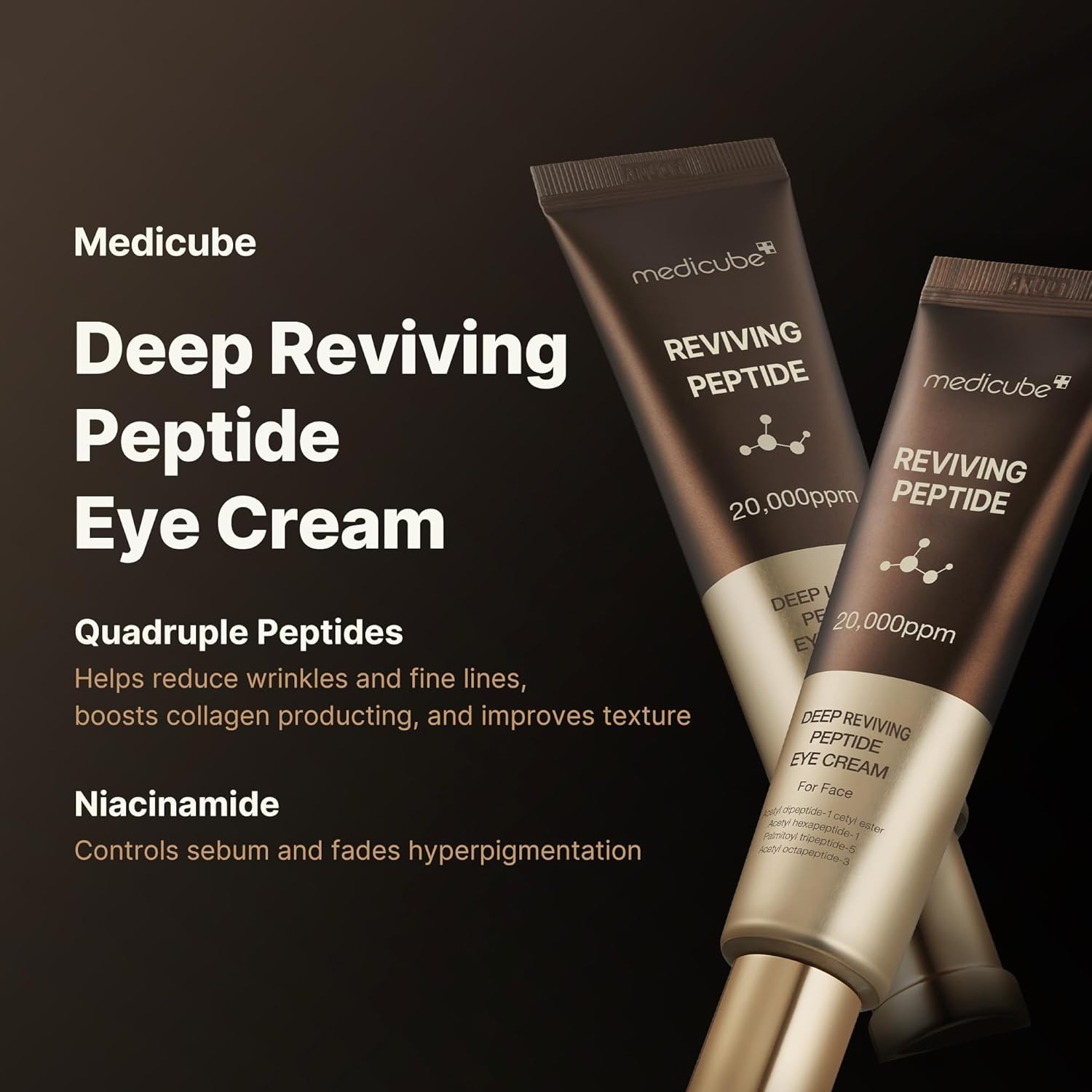 Medicube Deep Reviving Peptide Eye Serum 1.01 Fl. Oz., | Eye Treatment Serum With Quadruple Peptides, Niacinamide, And Squalane | Reduces Signs Of Aging And Fine Lines : Beauty & Personal Care