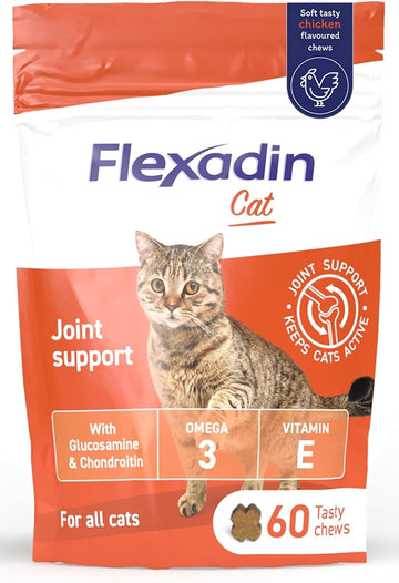 Flexadin Joint Care For Cats | Joint Supplement Chews For Cats | Aids Mobility & Flexibility | Glucosamine, Chondroitin, Omega 3 & Vitamin E | 60 Chews