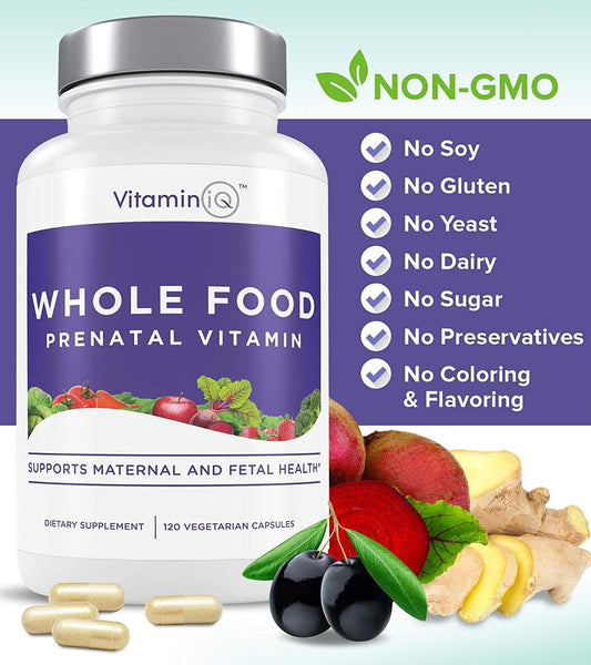 Whole Food Prenatal Vitamins (120 Capsules) Natural Support For Maternal And Fetal Health, Prenatal Multivitamin For Women With Choline, B Vitamins And More, Vegan, No Soy, Gluten Or Dairy