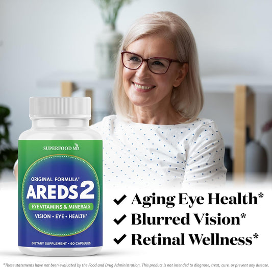 Areds 2 Eye Vitamin & Mineral Supplement, Contains Lutein, Vitamin C, Zeaxanthin, Zinc & Vitamin E With Added Copper - 180 Count